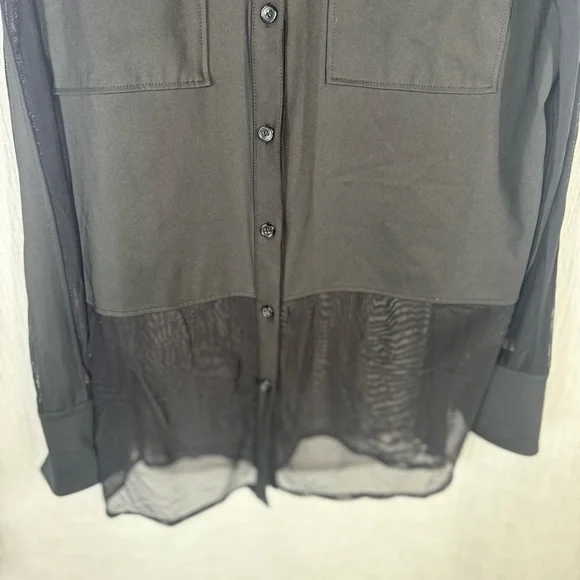 Anatomie‎ Black Sheer Button-Front Blouse Top Size Medium Travel Chic - Picture 5 of 11